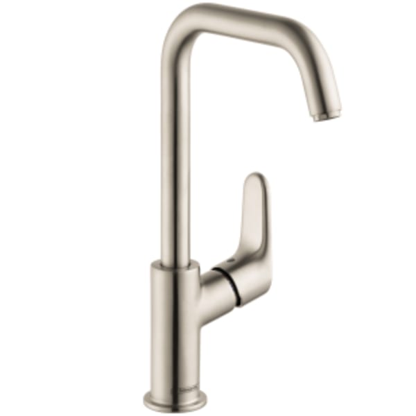 hansgrohe Focus Single-Hole Faucet 240 with Swivel Spout and Pop-Up Drain, 1.2 GPM in Brushed Nickel