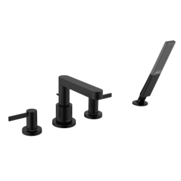 hansgrohe Finoris 4-Hole Roman Tub Set Trim with 1.75 GPM Handshower in Matte Black