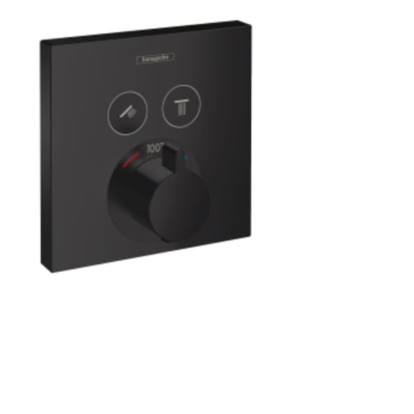hansgrohe ShowerSelect Thermostatic Trim for 2 Functions, Square in Matte Black
