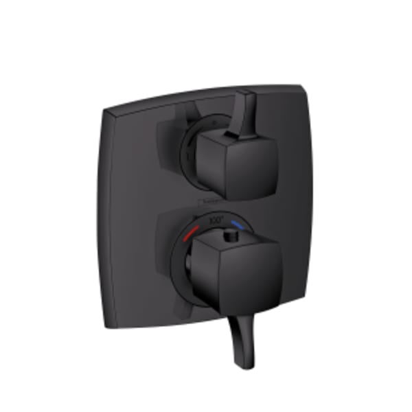 hansgrohe Ecostat Classic Thermostatic Trim with Volume Control and Diverter, Square in Matte Black
