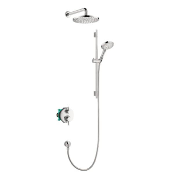 hansgrohe Raindance S Thermostatic Showerhead/Wallbar Set with Rough, 2.5 GPM in Chrome