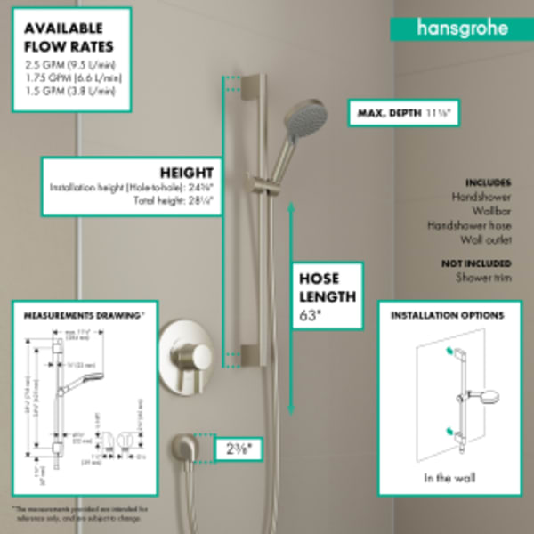 hansgrohe Vernis Blend Wallbar Set 100 Vario-Jet 24", 2.5 GPM in Matte Black