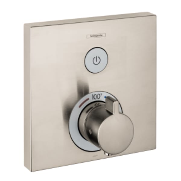 hansgrohe ShowerSelect Thermostatic Trim for 1 Function, Square in Brushed Nickel