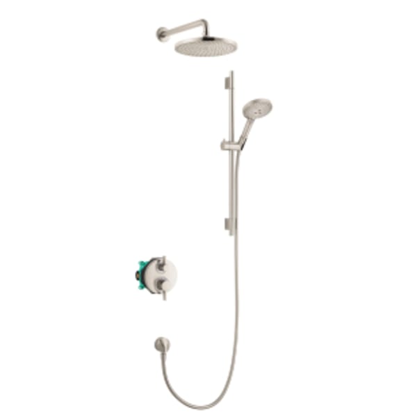 hansgrohe Raindance S Thermostatic Showerhead/Wallbar Set with Rough, 2.5 GPM in Brushed Nickel