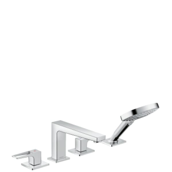 hansgrohe Metropol 4-Hole Roman Tub Set Trim with Loop Handles and 1.75 GPM Handshower in Chrome