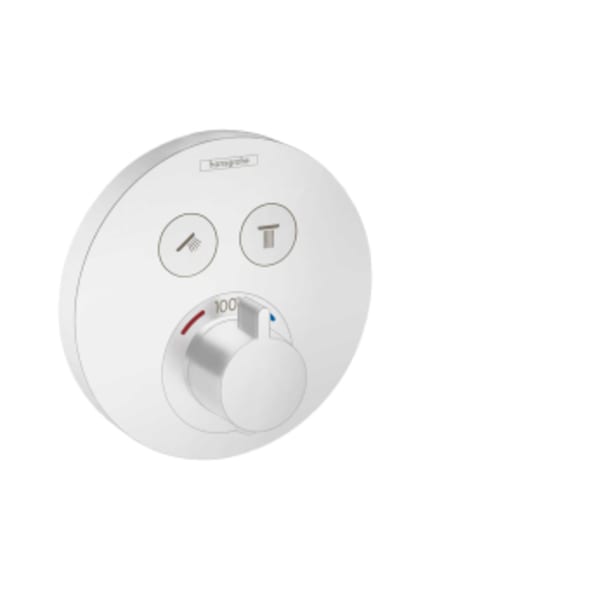 hansgrohe ShowerSelect S Thermostatic Trim for 2 Functions, Round in Matte White