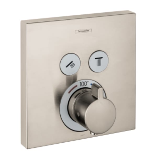 hansgrohe ShowerSelect Thermostatic Trim for 2 Functions, Square in Brushed Nickel