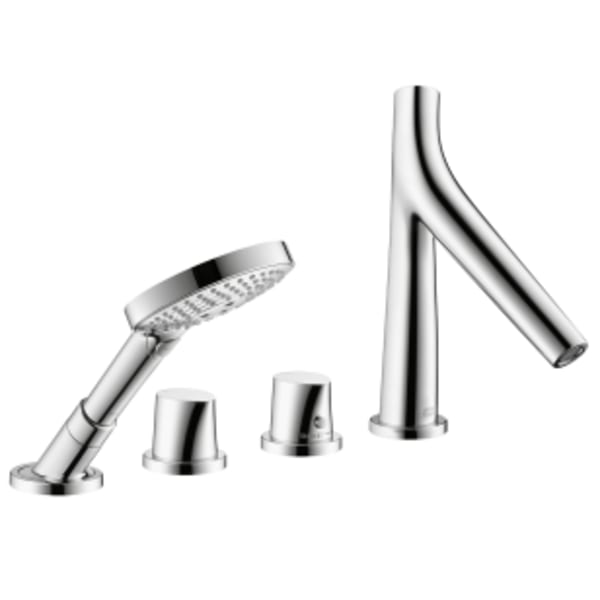 AXOR Starck Organic 4-Hole Thermostatic Roman Tub Set Trim with 1.75 GPM Handshower in Chrome