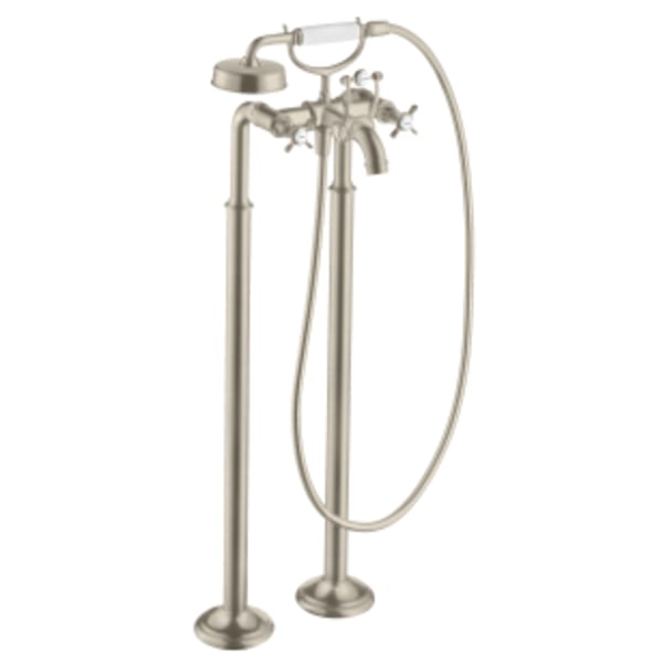 AXOR Montreux 2-Handle Freestanding Tub Filler Trim with Cross Handles and 1.8 GPM Handshower in Brushed Nickel