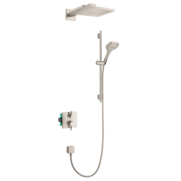 hansgrohe Raindance E Thermostatic Showerhead/Wallbar Set with Rough, 2.0 GPM in Brushed Nickel