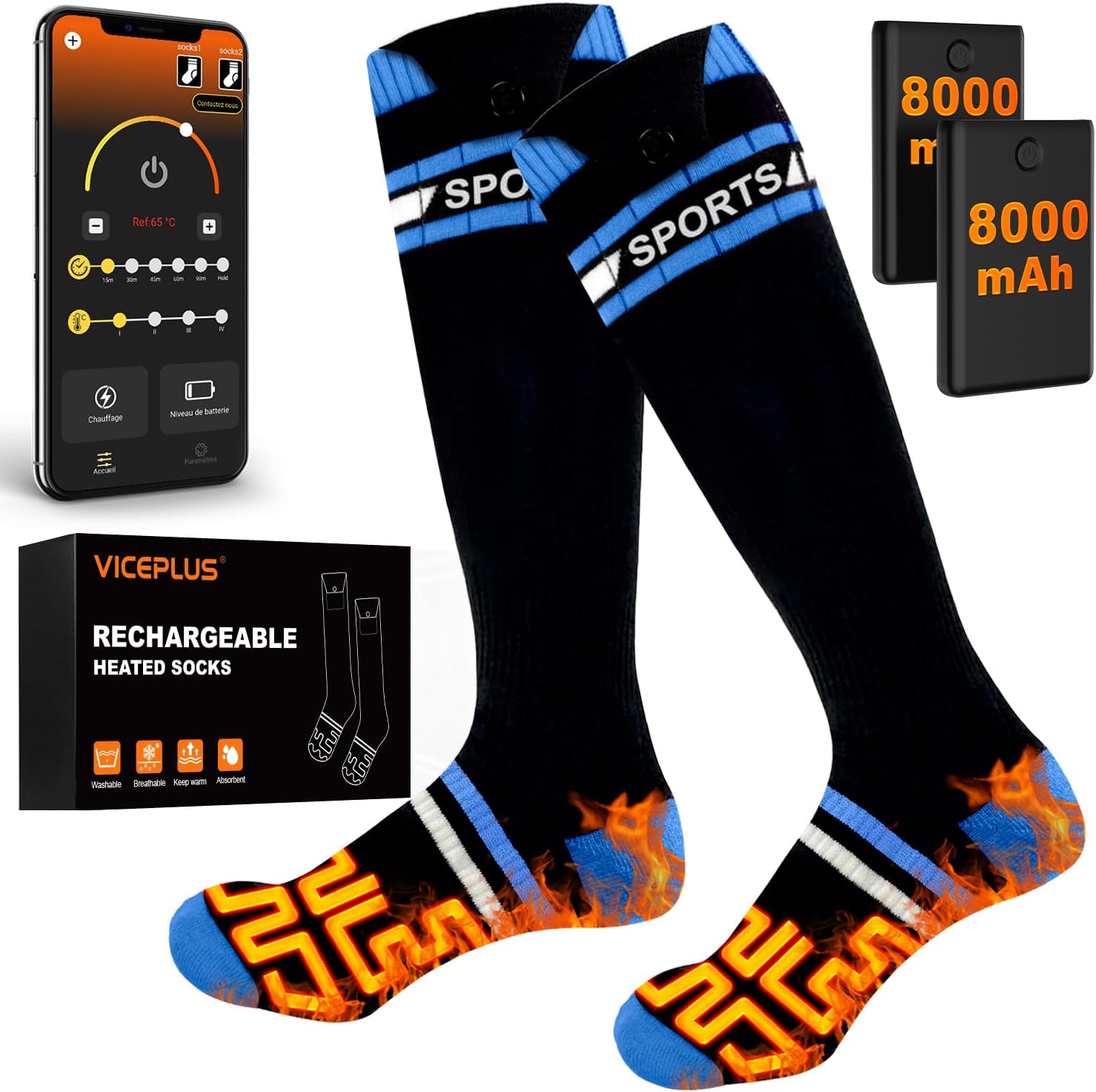 Viceplus Chaussettes Chauffantes Homme