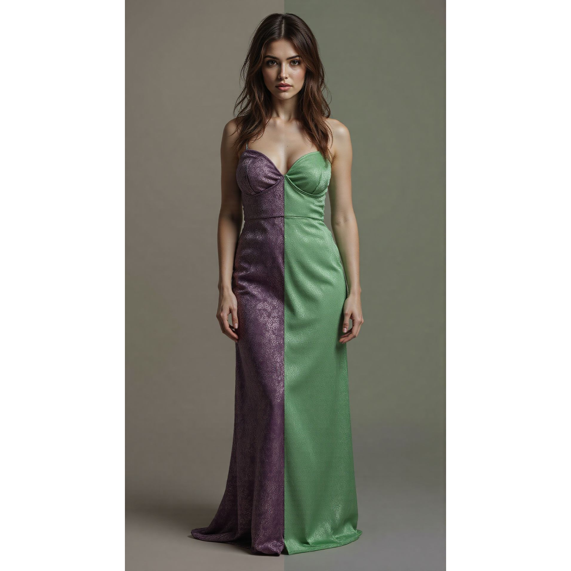 Green dress to purple dress