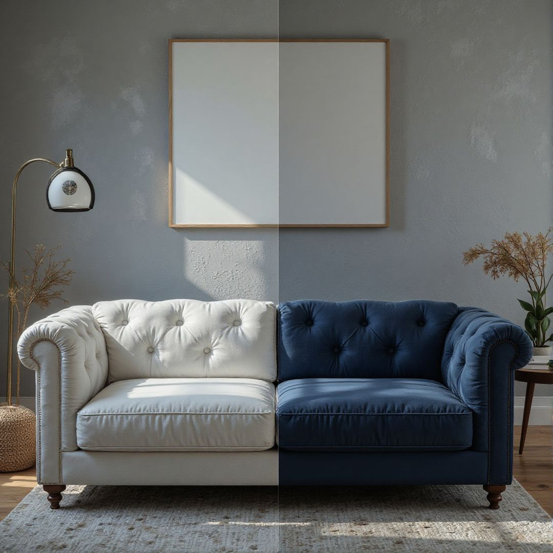 White sofa to navy blue