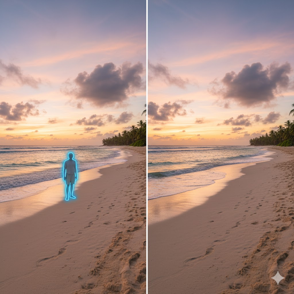 Beach photo with person removed