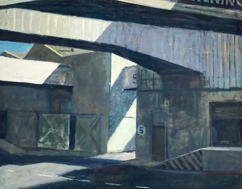 Roger Kuntz painting — freeway underpass scene, Los Angeles