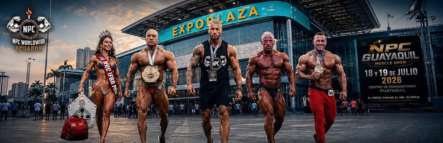 NPC Guayaquil Muscle Show 2026 — 18 y 19 de Julio, Centro de Convenciones de Guayaquil. El único camino al Mr. Olympia. Inscríbete ahora.