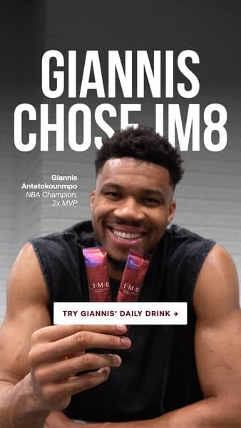 Giannis Antetokounmpo with IM8 Health ad