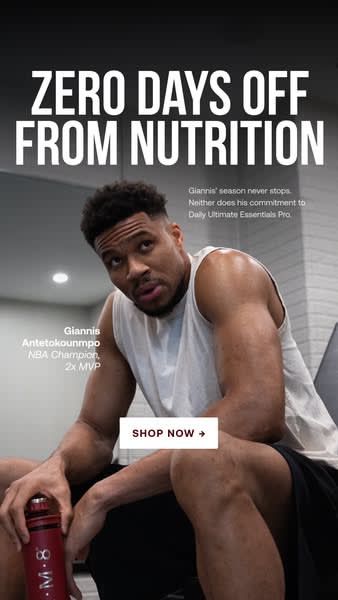 Giannis Antetokounmpo with IM8 Health ad