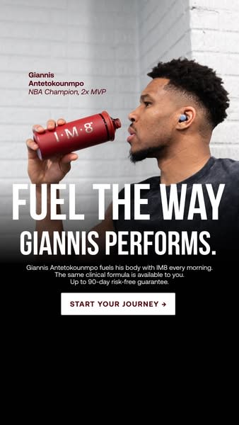 Giannis Antetokounmpo with IM8 Health ad