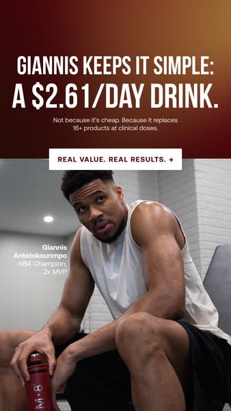 Giannis Antetokounmpo with IM8 Health ad