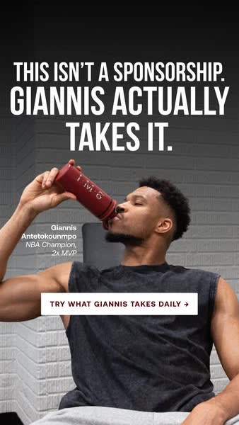 Giannis Antetokounmpo with IM8 Health ad