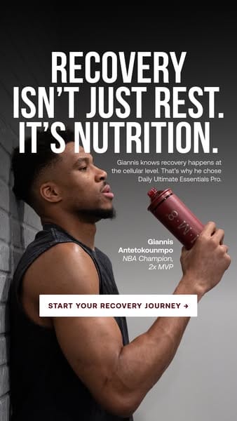 Giannis Antetokounmpo with IM8 Health ad