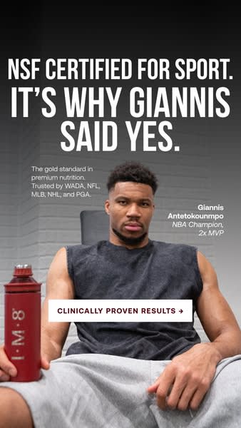 Giannis Antetokounmpo with IM8 Health ad