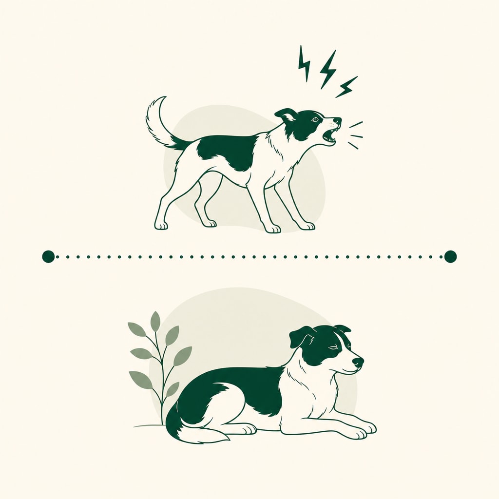 Minimal threshold diagram - a dog icon below and above a dotted line labeled threshold, forest green on white