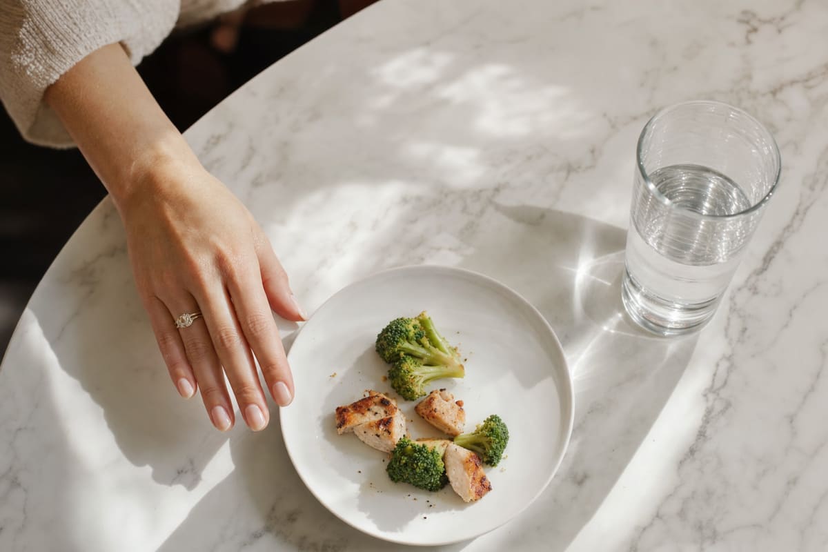 A small portion of food on a plate