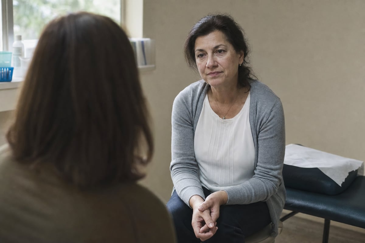 A patient talking with her doctor