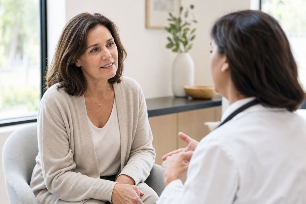 A patient talking with her doctor