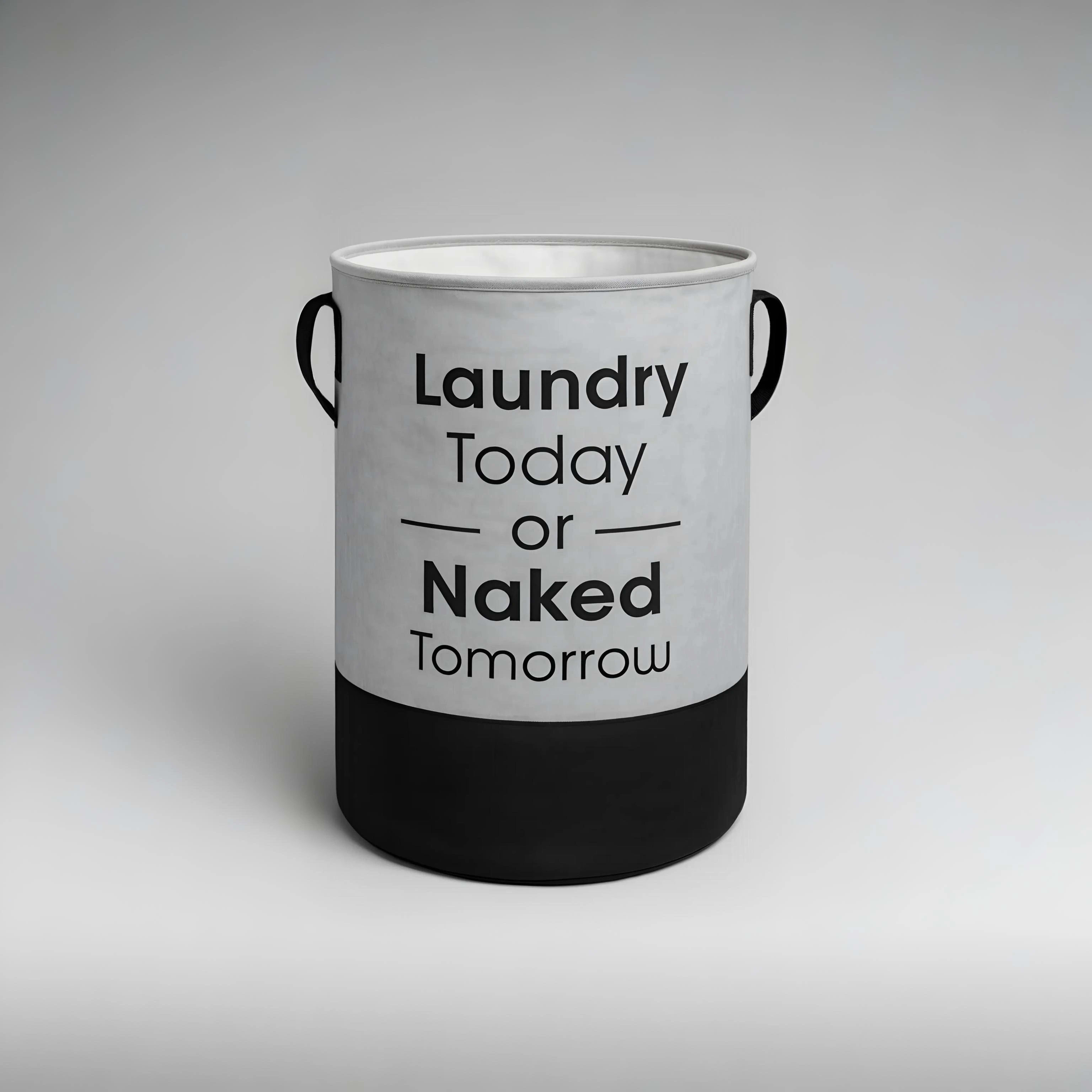 Collapsible Laundry Basket 45L – "Laundry Today or Naked Tomorrow" | Black & Grey Fabric Laundry Bag with Handles – Vekkera
