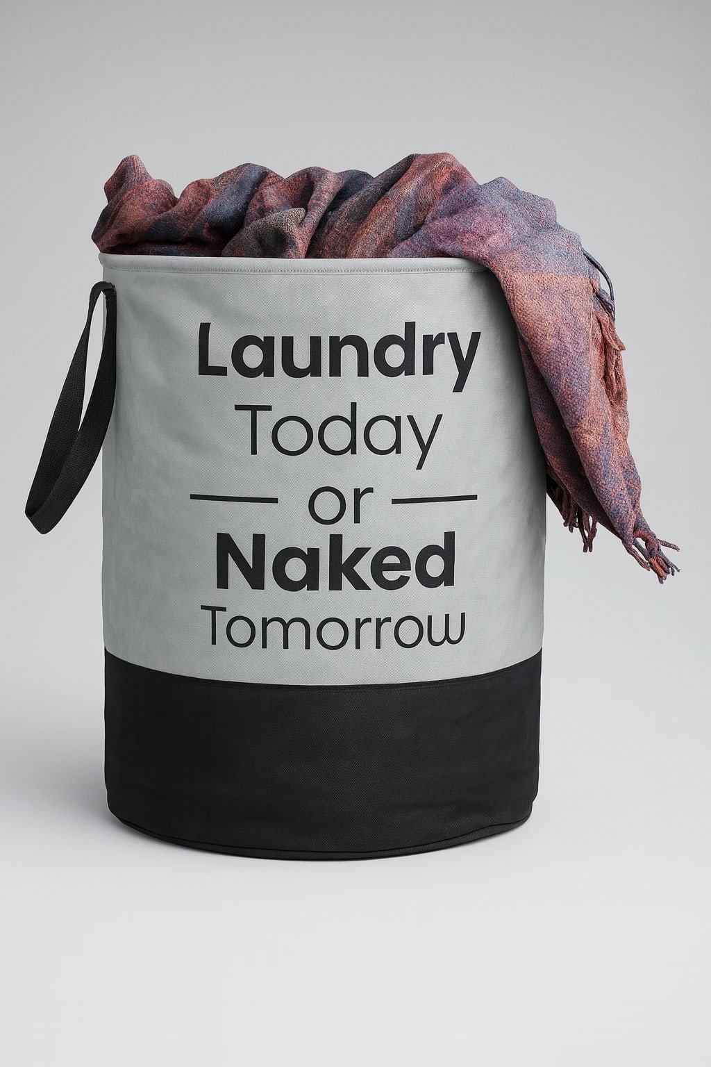 Collapsible Laundry Basket 45L – "Laundry Today or Naked Tomorrow" | Black & Grey Fabric Laundry Bag with Handles – Vekkera view 3