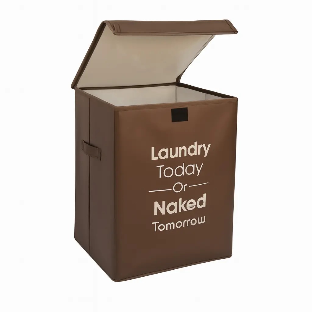 Vekkera Laundry Basket – Large 68L Collapsible Fabric Washing Bin Hamper with Lid (Brown)