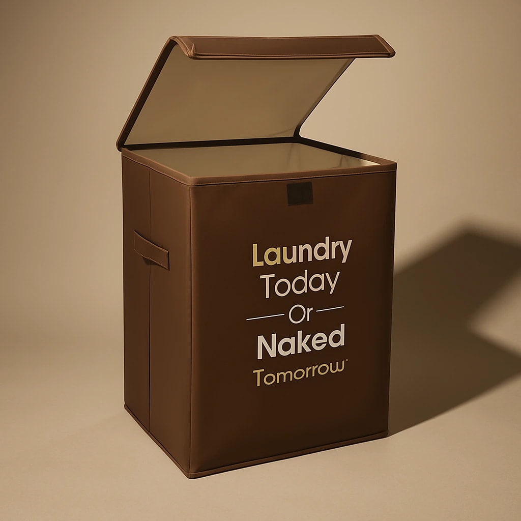 Funny & Functional Brown Laundry Basket with Lid – 68L Storage