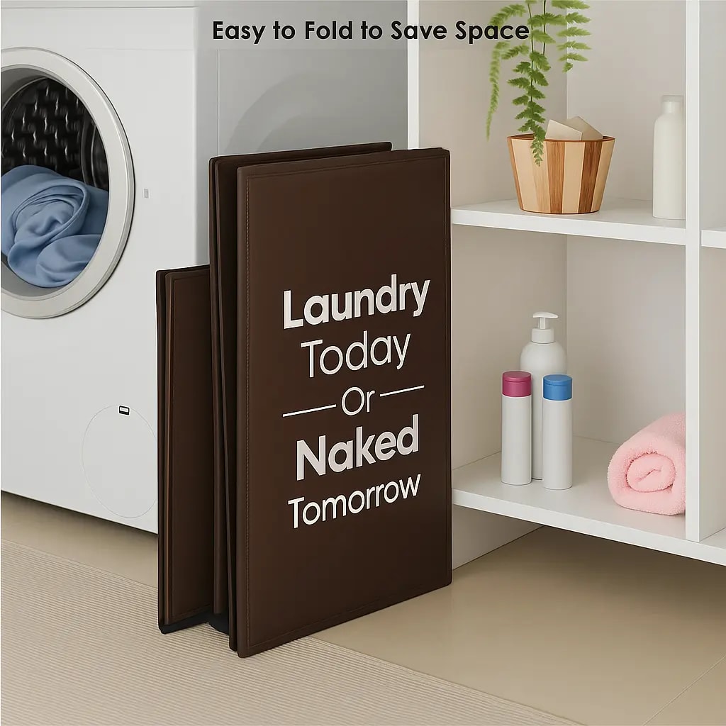 Vekkera Laundry Basket – Large 68L Collapsible Fabric Washing Bin Hamper with Lid (Brown) view 3
