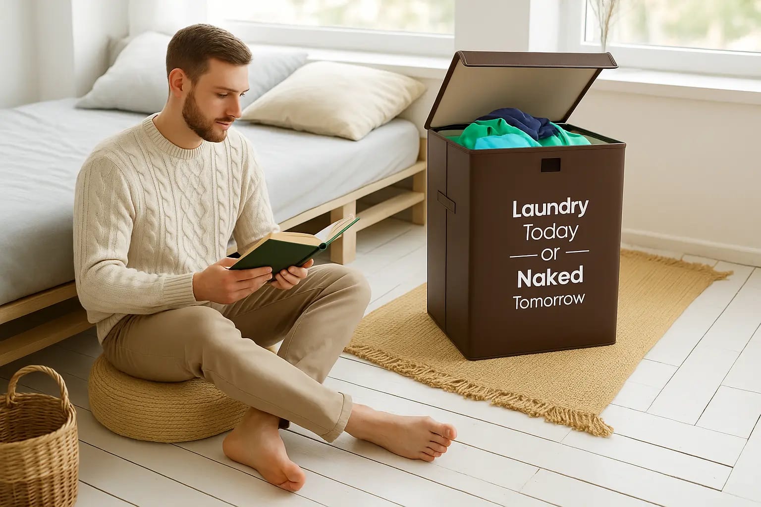 Vekkera Laundry Basket – Large 68L Collapsible Fabric Washing Bin Hamper with Lid (Brown) view 4