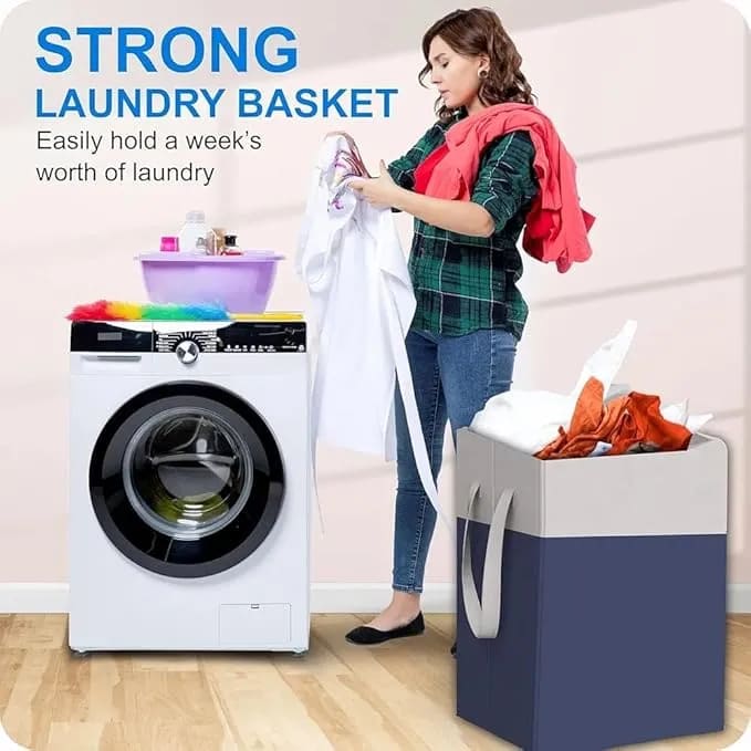 Vekkera Laundry Basket – Premium Foldable Fabric Laundry Basket with Lid & Handles, 68L Capacity (Navy Blue) view 5
