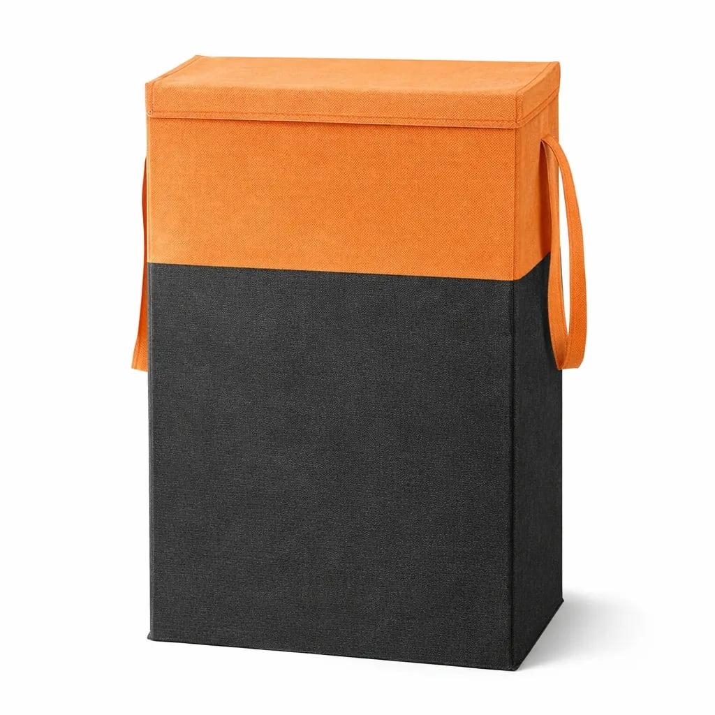 Vekkera Laundry Basket β Folding Laundry Basket with Handles, 68L Capacity, Multifunctional Clothes & Toy Storage Organiser (Black & Orange)
