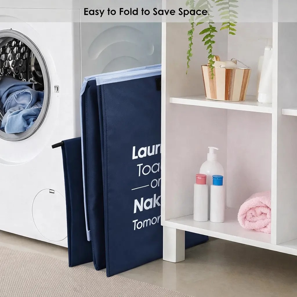 Vekkera Laundry Basket – Foldable Non-Woven Fabric Clothes Storage Bin, 68L Capacity (Blue) view 4