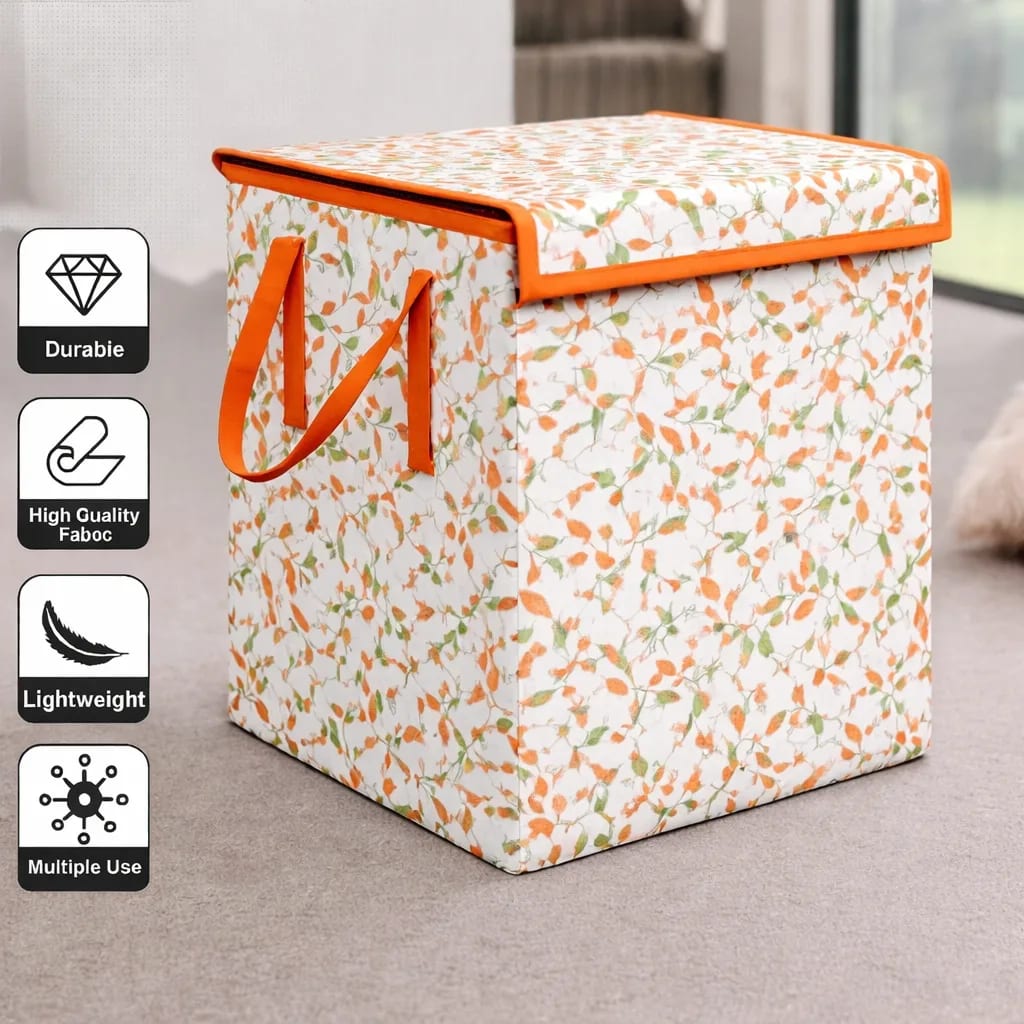 Vekkera Laundry Basket – Premium Floral Foldable Cloth Hamper with Lid & Handles, 40L Capacity view 2