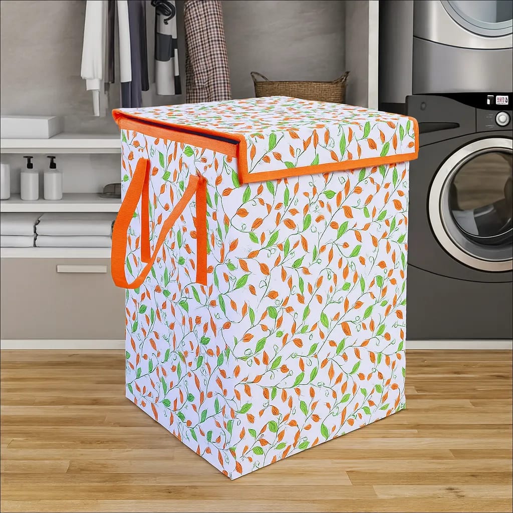 Vekkera Laundry Basket – Premium Floral Foldable Cloth Hamper with Lid & Handles, 40L Capacity view 3