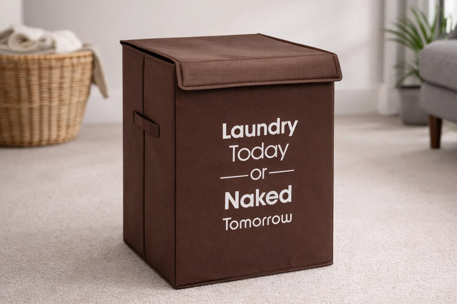 Vekkera Laundry Basket – Large 68L Collapsible Fabric Washing Bin Hamper with Lid (Brown) view 5