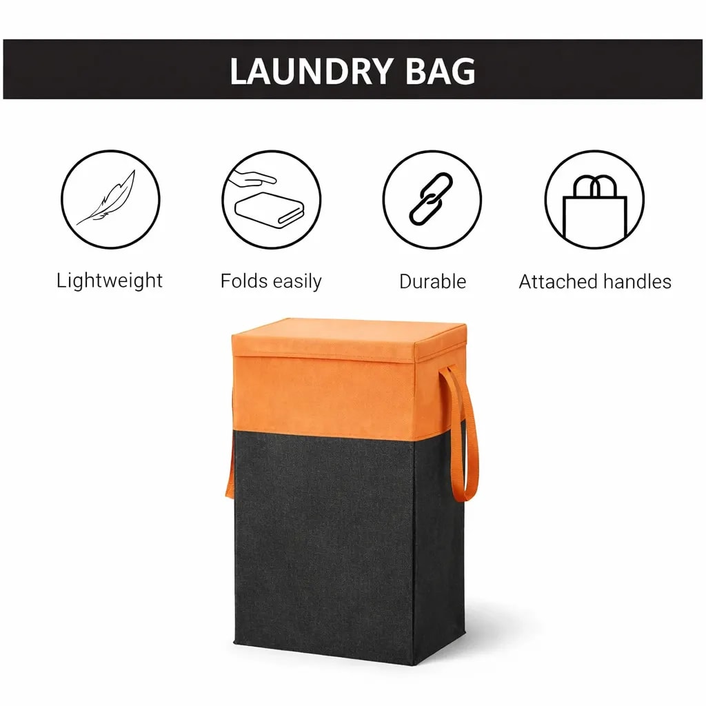 Vekkera Laundry Basket – Folding Laundry Basket with Handles, 68L Capacity, Multifunctional Clothes & Toy Storage Organiser (Black & Orange) view 3