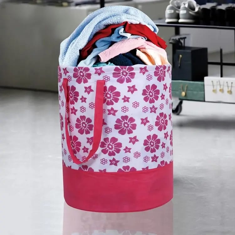 Vekkera Laundry Basket – 45L Foldable Laundry Basket with Floral Design, Durable Fabric Storage Basket view 2