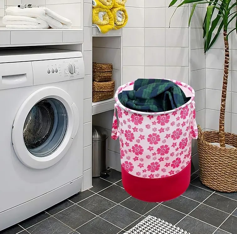 Vekkera Laundry Basket – 45L Foldable Laundry Basket with Floral Design, Durable Fabric Storage Basket view 4