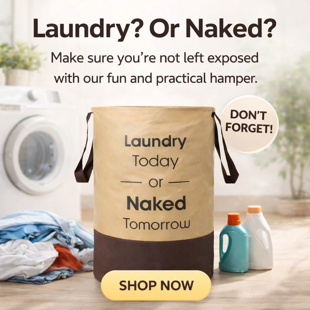 Vekkera Laundry Basket – Foldable Laundry Storage Basket, 45L Capacity (Beige & Brown) view 2