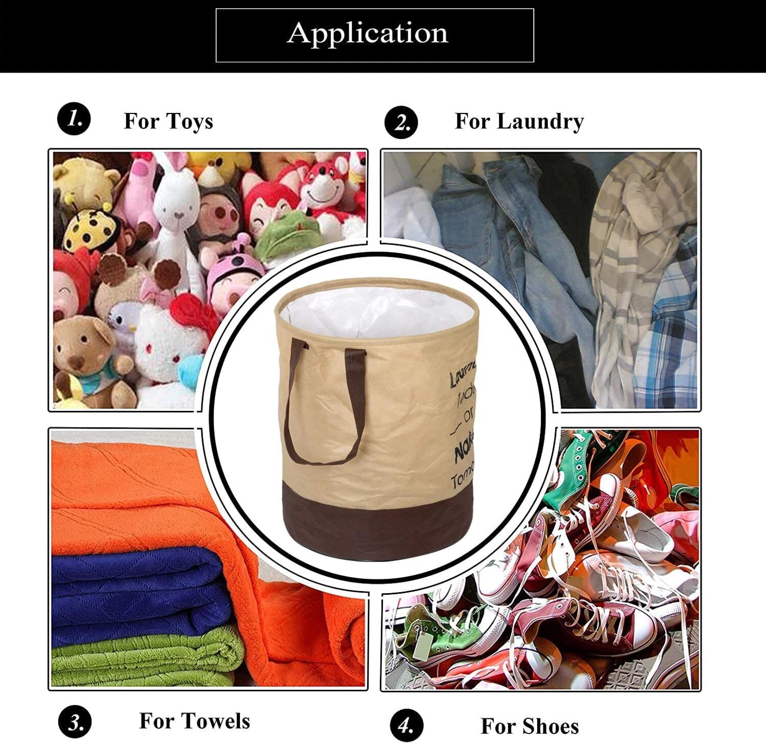 Vekkera Laundry Basket – Foldable Laundry Storage Basket, 45L Capacity (Beige & Brown) view 3