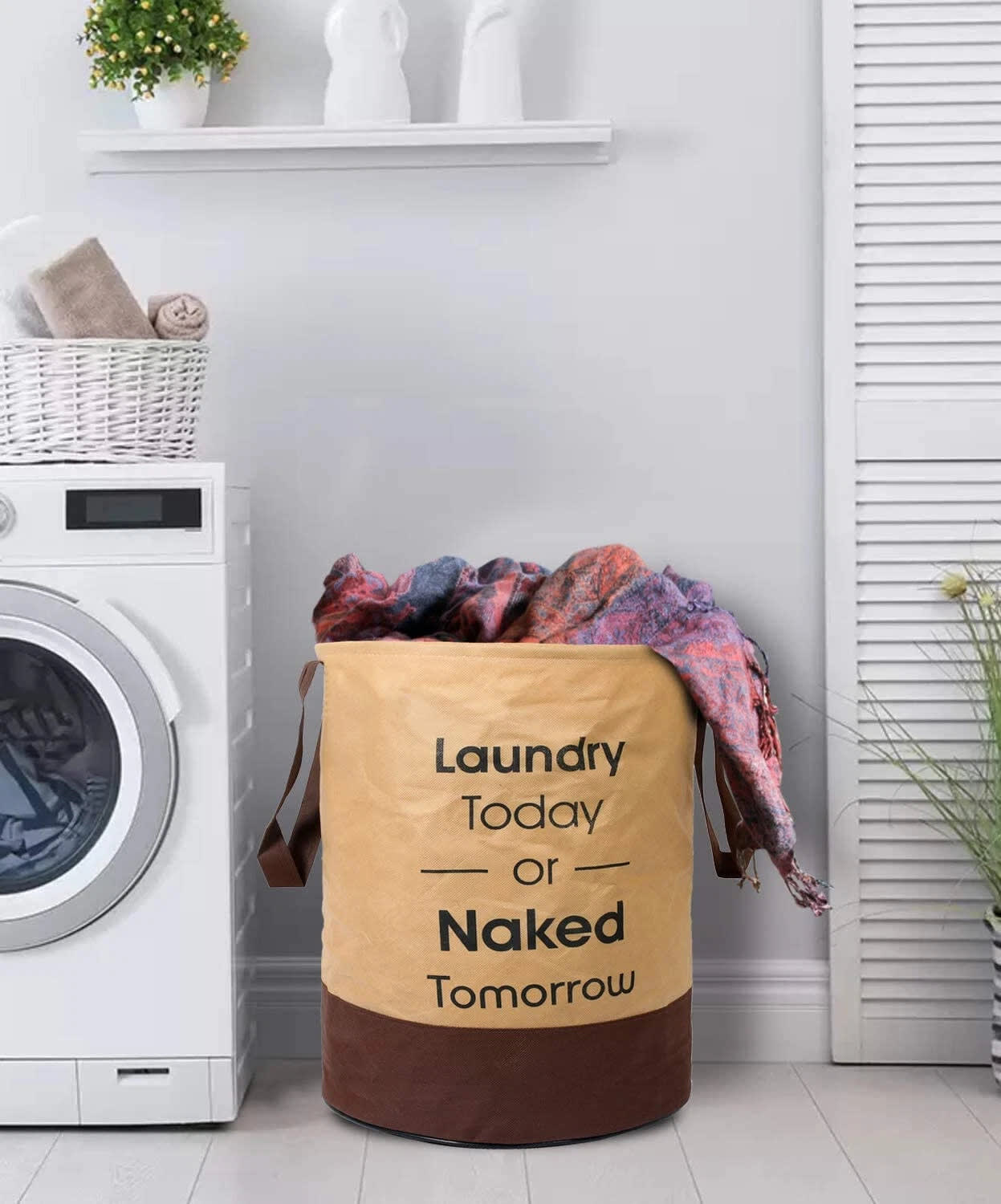 Vekkera Laundry Basket – Foldable Laundry Storage Basket, 45L Capacity (Beige & Brown) view 5