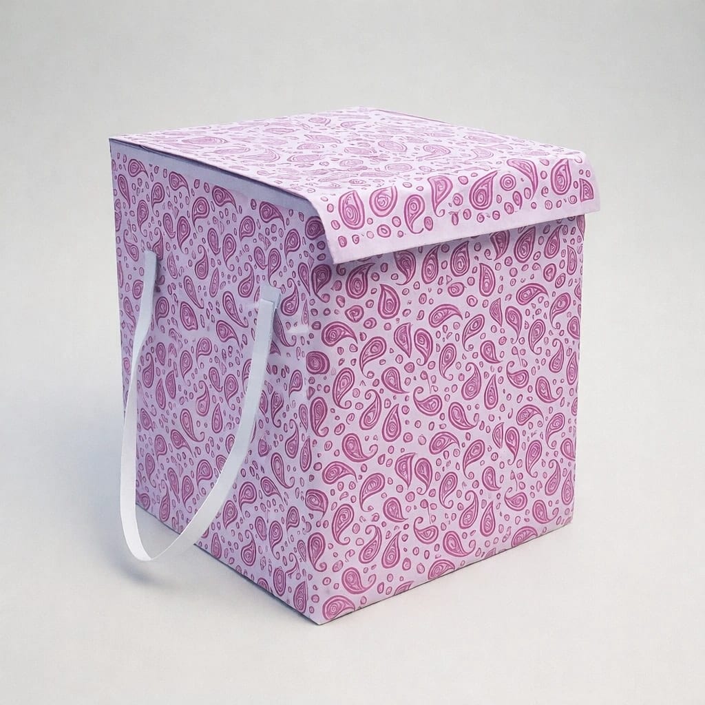 Vekkera Laundry Basket – Premium Foldable Fabric Storage Box with Lid & Handles, 40L Capacity (Blue Paisley Design)